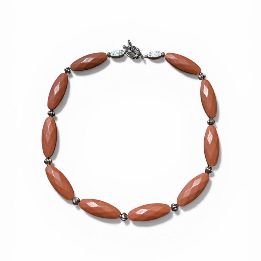 Handcrafted Dark Coral Color Genuine Bakelite Beaded Necklace 20” Mid Century